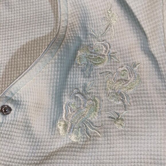 Miss Elaine Bath Robe Med Mint Green‎ Waffle Knit Embroidered Cottagecore Granny - Picture 5 of 11